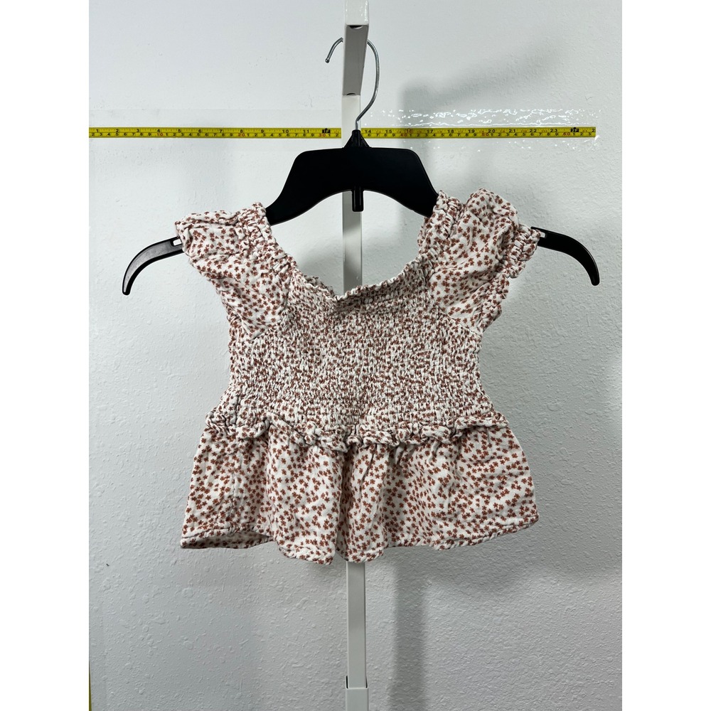 Okie Dokie Toddler Girl 3T Floral Smocked Peplum Top Ruffle Sleeve Cream Rust
